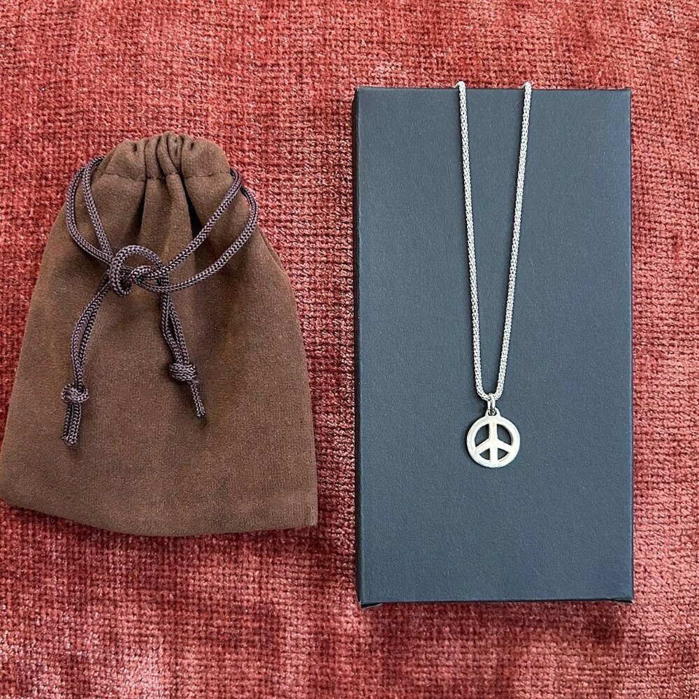 STERLING SILVER 925 Peace Symbol Pendant and CHAIN - Picture 2 of 6